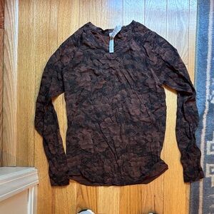 Athleta Brown Black floral Long Sleeve Top Medium
